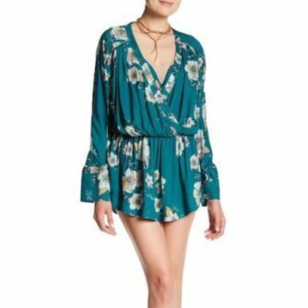 Free people Turquoise Floral Blouse M